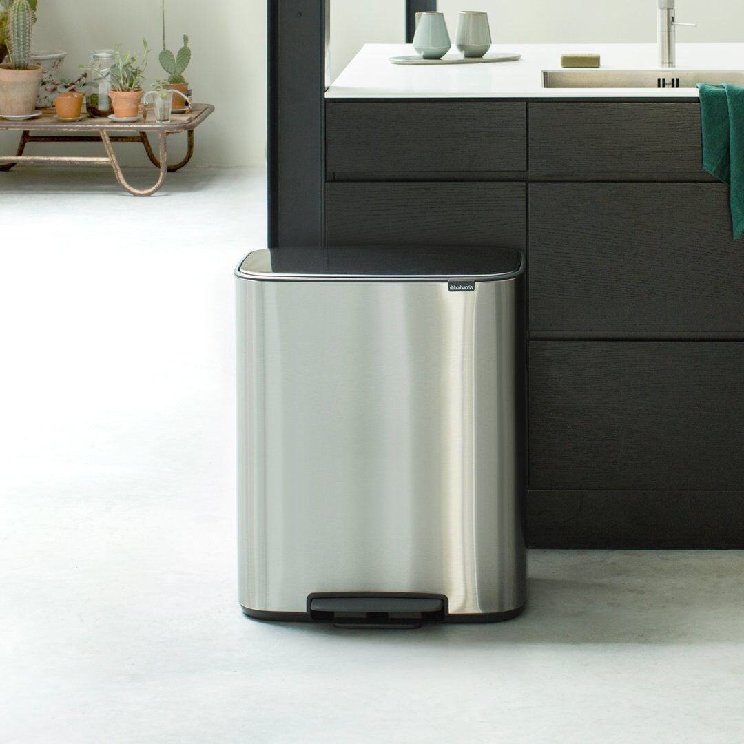 Brabantia Bo 30 Litre + 30 Litre Pedal Bin with Two Inner Buckets Matt Steel 60L