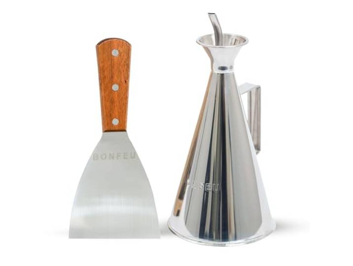 BonFeu Oliepot en grillspatel set - oliefles van roestvrij staal met houten handvat grill spatel - oliekan olijfolie - BBQ grill accessoires set