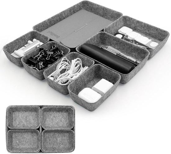 Set van 7 grijze vilt organizers met dividers voor kantoor, badkamer, slaapkamer en keuken