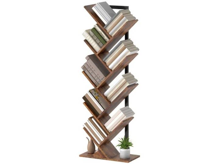 Bibliothèque Étagère Bibliothèque Arbre 9 Niveaux Étroite Design Bureau Rustique Brun - Rangement Compact
