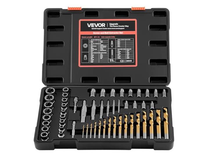 VEVOR Kit Extracteurs de Vis Cassée 54PCs\, Outils d'Extraction d'Écrous Endommagés et Arrondis\, pour Réparation Domicile Atelier\, en Acier Cr-Mo Robuste\, avec Adaptateurs et Coffret de Rangement