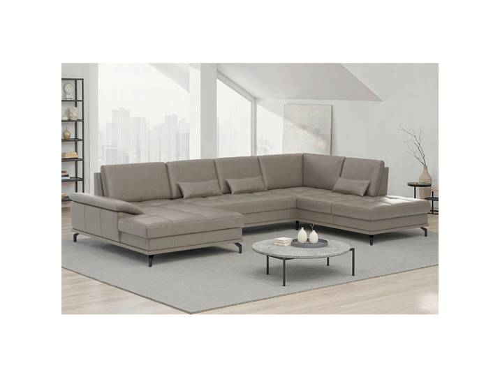 Sit & More Wohnlandschaft, Grau, Metall, Echtleder,Kombination Echtleder/Stoff,Kombination Echtleder/Stoff, Nappaleder,Nappaleder,Nappaleder, Füllung: Polyester, Ottomane rechts, U-Form, 363x223 cm, Schlafen auf Sitzhöhe, Armteil links, Wohnzimmer, Sofas & Couches, Wohnlandschaften, Wohnlandschaft U-Form