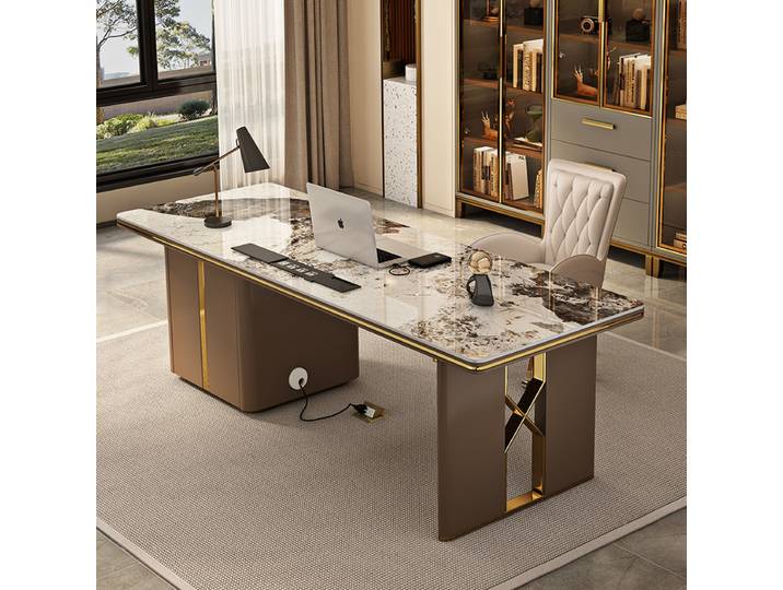 Dalles de roche de luxe légères, simplicité moderne, bureau d'ordinateur, table de bureau, bureaux et postes de travail