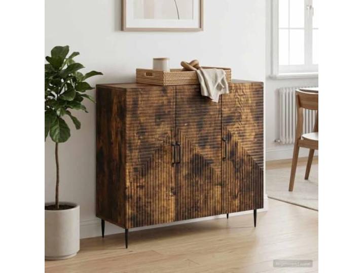 RJPLMFV Anrichte Eiche Smoke 89 x 34,5 x 80 cm Holzwerkstoff, Lagerregale, schwenkbare Türen 90°, moderner Vintage-Stil