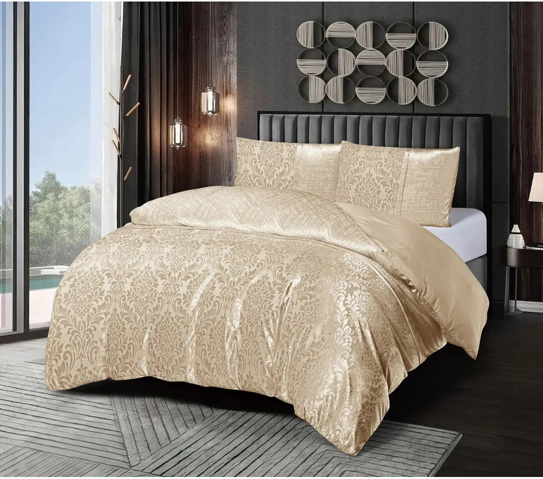 Stylish Home Duvet Cover Set with Pillow Shams Beige Double Duvet Cover + 2 Standard Shams
