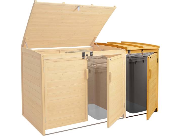XL 1er-/2er-Mülltonnenverkleidung Erweiterung HWC-H75, Mülltonnenbox, 120x68x104cm Holz MVG- braun