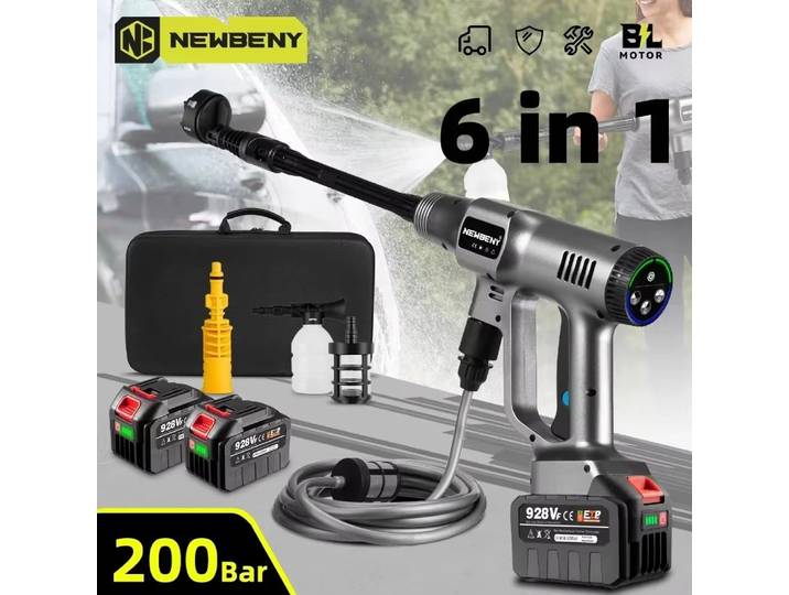 NEWBENY 200Bar lave-auto sans brosse 3 vitesses haute pression sans fil outil d'irrigation de nettoyage de jardin pour Makita 18V batterie broche
