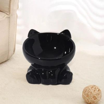 Uplift Treasures Elevated Ceramic Cat Food And Water Bowl black