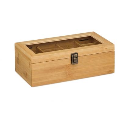 Relaxdays Teebox 10 Fächer, Tee Aufbewahrung, Bambus, Sichtfenster, Trennwände entnehmbar, HBT: 10 x 29,5 x 17 cm, natur