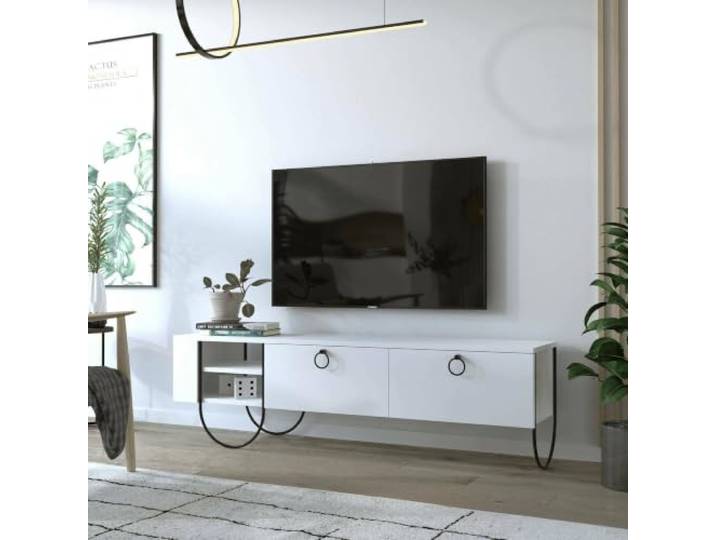 Dmora TV-Möbel Malina 150x36x44 cm Weiß, 2 Schubladen, 2 Fächer