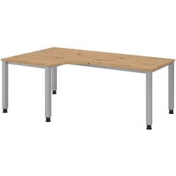 bümö manuell höhenverstellbarer Eckschreibtisch Asteiche, Schreibtisch L Form 200x120 cm - Eckschreibtisch höhenverstellbar, L Schreibtisch, PC-Tisch