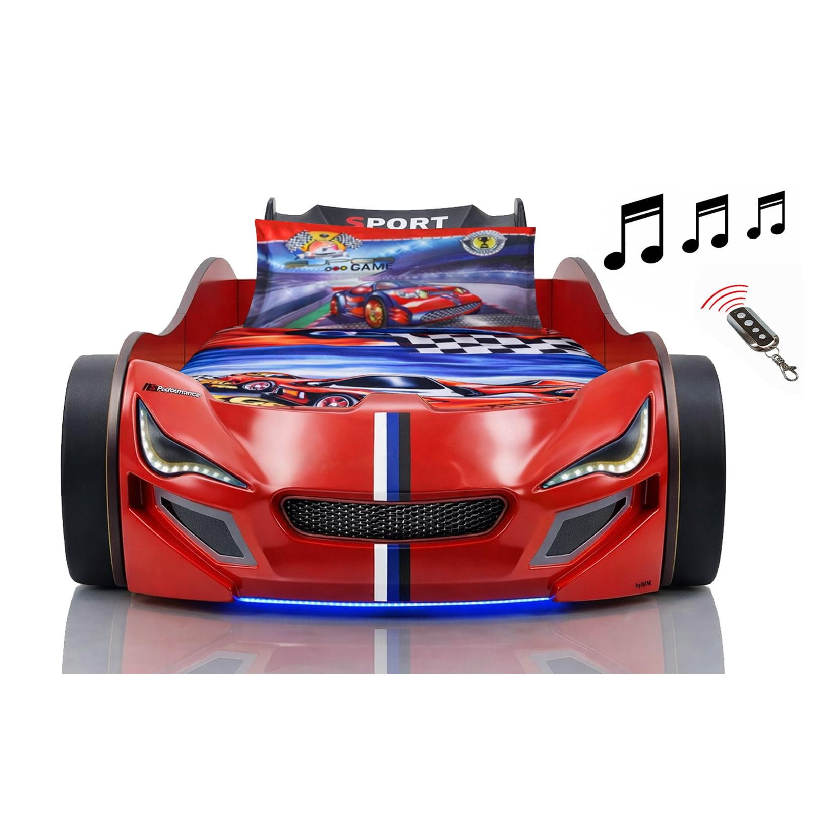 Autobett Kinder 90x200 Jungen LED Leuchte Unterbodenbeleuchtung Sound Fernbedienung