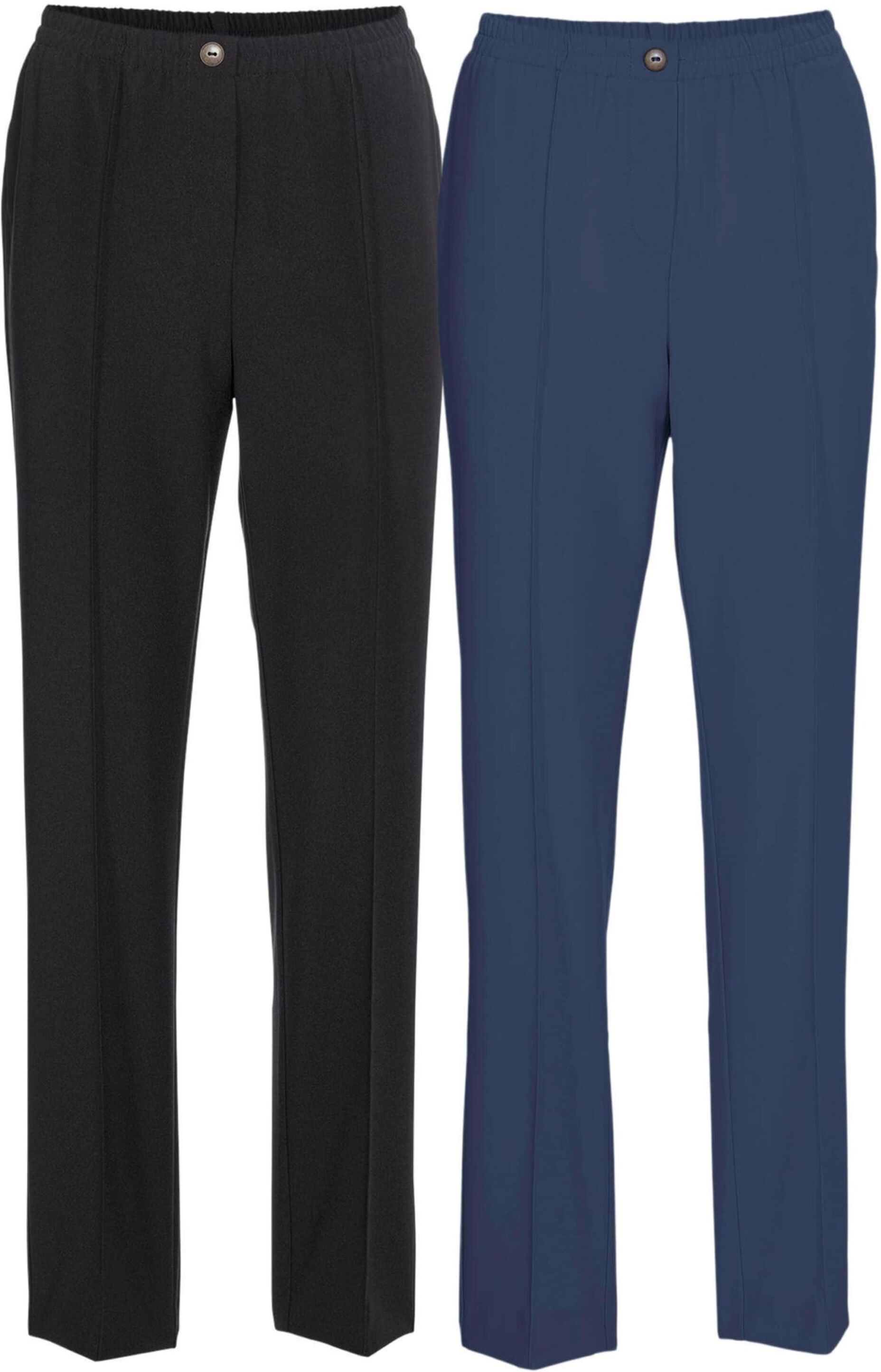Schlupfhose GOLDNER "Stretchhosen mit elastischem Bund", Damen, Gr. 42, N-Gr, schwarz (jeansblau, schwarz), Obermaterial: 100% Polyester COOLMAX(R) PES(Coolmax)., normal, Hosen Schlupfhose, Ohne