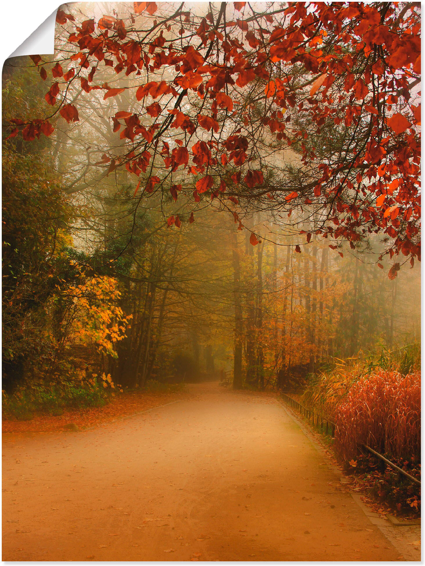 Poster ARTLAND "Herbst im Park", orange (farbe bild(er): orange), B:45cm H:60cm, Bilder, Poster, ohne Rahmen farbe bild(er): orange B/H/T: 45cm x 60cm, Poster Vier Jahreszeiten, 1 Stk.
