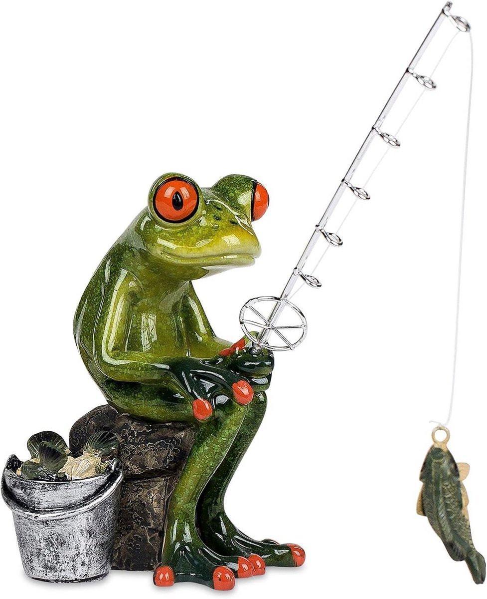 Grappig Kikkers Figuur Zittende Visser Ornament - 15 cm Polyresin Decoratie voor op tafel