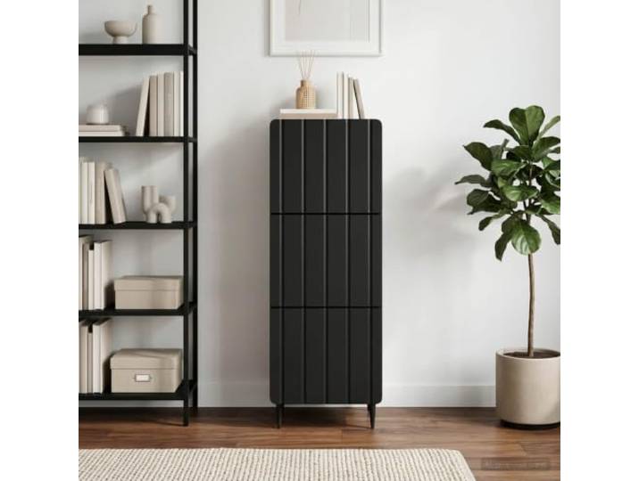 KGHFDVB Schubladenschrank 33 x 34,5 x 92 cm Holzwerkstoff Schwarz Streifenmuster, Konische Metallbeine, Ausziehschubladen, Pflegeleicht, Modernes Design