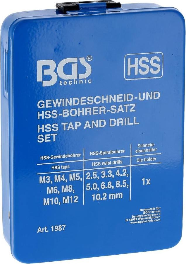 BGS Technic Set van schroefdraadbeitels en HSS-boren, M3-M12, 2,5-10,2 mm