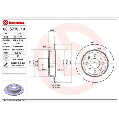 Brembo Bremsscheibe Hinterachse Voll [Hersteller-Nr. 08.5719.10] für Honda