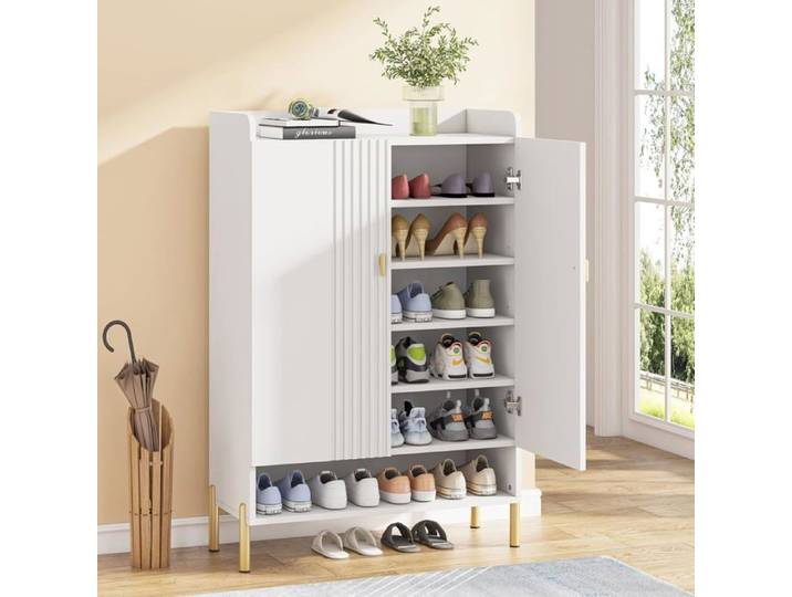 Finmind Armoire à Chaussures Meuble de Rangement pour Chaussures à 6 Niveaux avec étagères réglables pour l'entrée Blanc