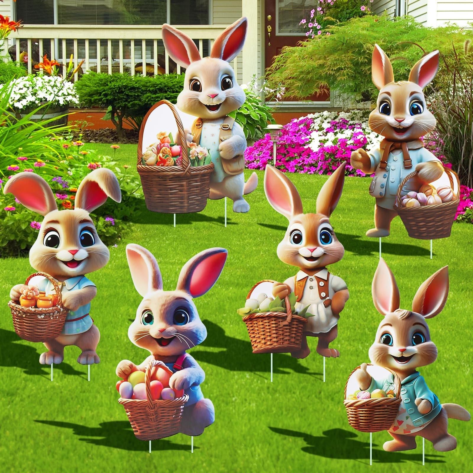 Merkloze Set van 6 Paashaas Tuinpalen voor Lente Decoratie