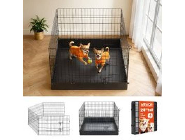 VEVOR Welpenauslauf Welpenlaufstall Hundeauslauf 61cm 4-tlg. mit Bodenmatte, Spielplatz für Kleine Hunde Katzen & Andere Kleintiere Faltbar Durch die Verschiedenen Formen Vielfältig Einsetzbar