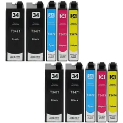 10 kompatible XL-Druckerpatronen wie Epson T3471, T3472, T3473, T3474, T34XL, 34XL