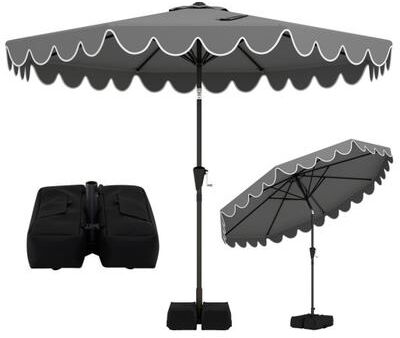 Costway 10 Feet Patio Umbrella with Weighted Base and Sandbags-Gray