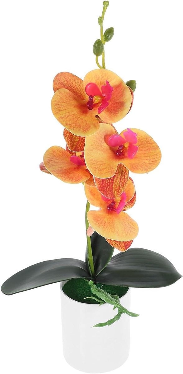 Oranje Kunstorchidee in pot - Onderhoudsvrije nepbloem decoratie - Hoogte: 43 cm
