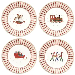 4x Polar Train Kuchenteller verschiedene Dekor Porzellan Dessert Weihnachten