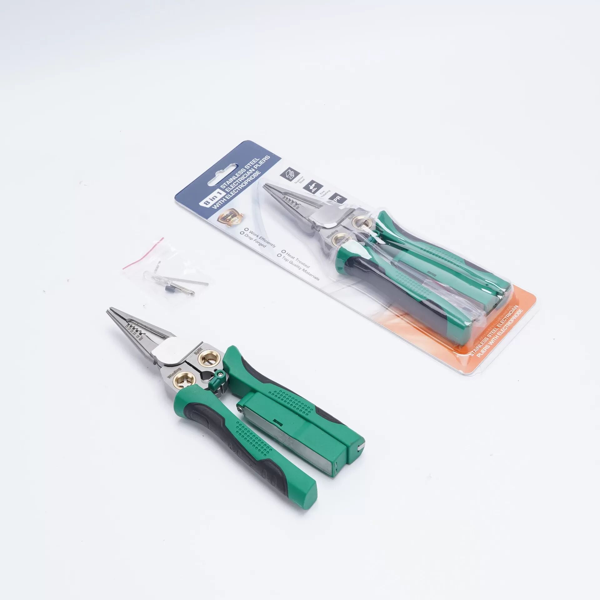 INF 8-in-1 Edelstahl Drahtabisolier-Kombizange - Multi-Tool für Elektriker Grün