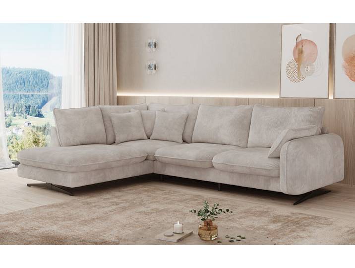 Designer Ecksofa Laguna mit Metallfüße in Cord - Cord - Hellgrau - Rechts - Luxusbetten24