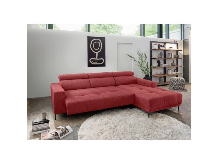 P & B Ecksofa, Rot, Metall, Uni, 4-Sitzer, Ottomane rechts, L-Form, 276x188 cm, Rücken echt, USB-Anschluss, USB-C-Anschluss, Wohnzimmer, Sofas & Couches, Wohnlandschaften, Ecksofas