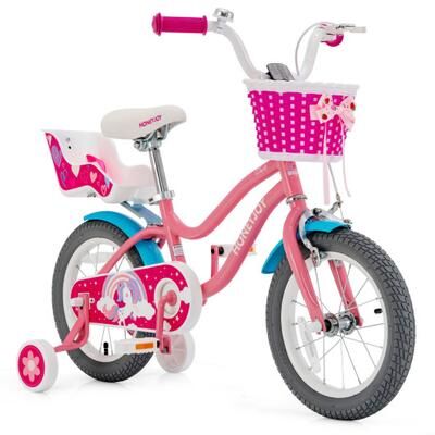 Costway Kids Bicycle with Training Wheels and Basket for Boys and Girls Age 3-9 Years-14 inches