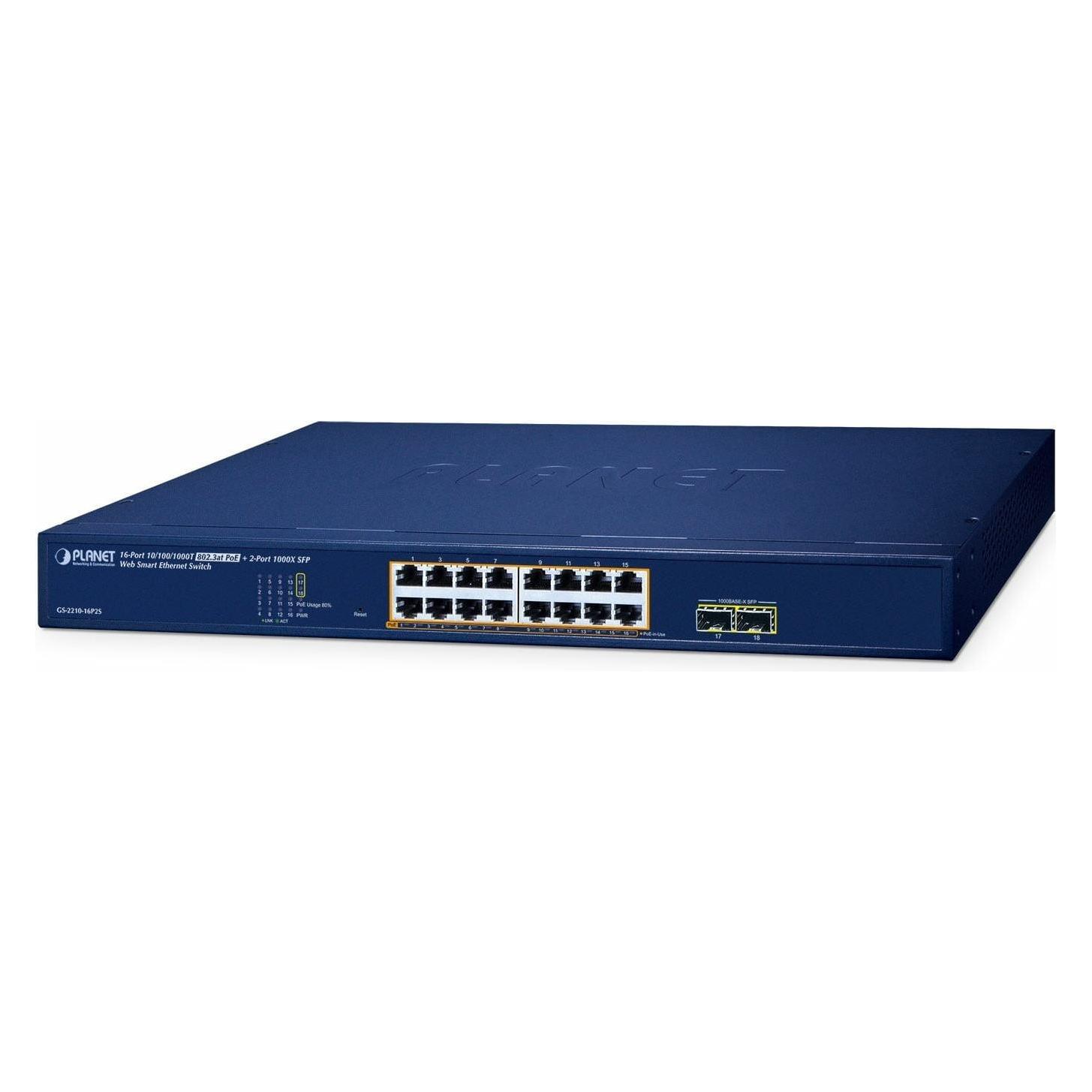 Planet Switch Websmart 19" 16 ports Giga PoE +2 xSFP 240W (16 Ports) (GS-2210-16P2S)
