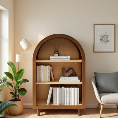ZWYO HOSIMU Arched Small Bookcase with 3 Shelves & Glaze Finish Wooden Storage Cabinet for Living Room Bedroom Entryway