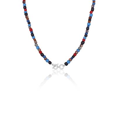 Silberkette KUZZOI "Halskette Glas Beads Blau Vintage Look 925 Silber" Gr. 50, blau, Halsketten, Herren, ohne Stein, Silber 925 (Sterlingsilber), Silberkette
