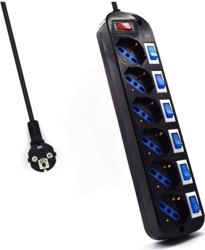 Ewent Regleta 6 Tomas Schuko Interruptor Individual Negro Talla Única Unisex
