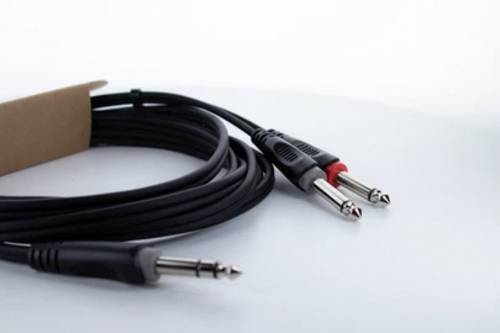 Cordial 14879 Klinke Audio Y-Adapter [1x Klinkenstecker 6.3mm (stereo) - 2x Klinkenstecker 6.3mm (mono)] 5m Schwarz PVC-Mantel