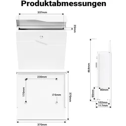 Wiltec, Briefkasten, Briefkasten V19 370x105x370mm Schloss Zeitung pulverbeschichtet (37 x 102 x 37 cm)