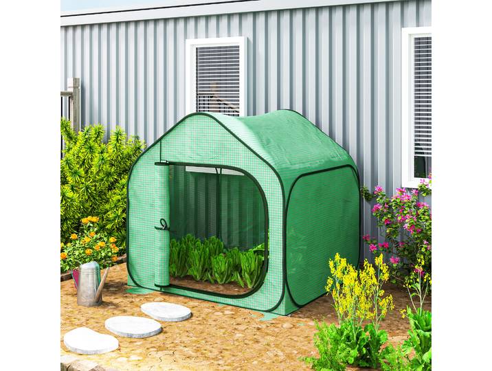Outsunny Mini serre pop-up petite serre légumes plante fleurs avec porte à fermeture éclair en PE 150 x 148 x 148 cm vert