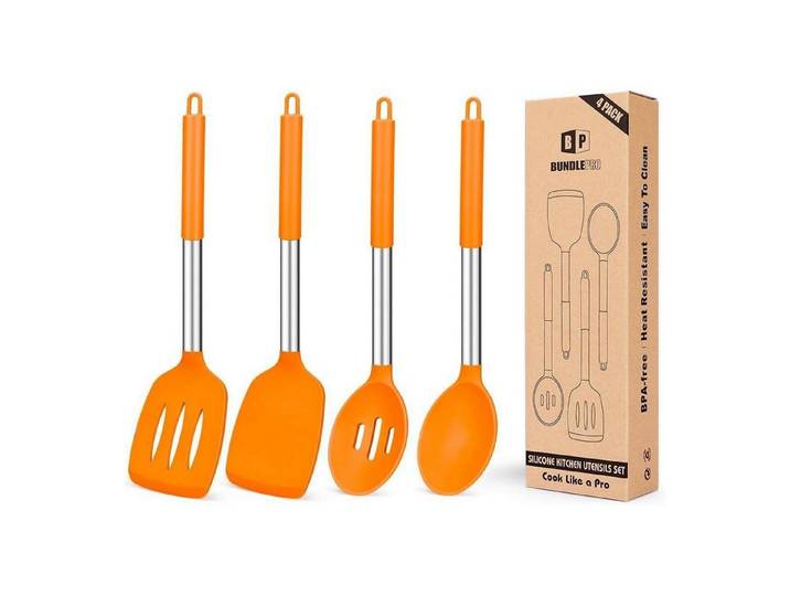 LuxusKollektion Kochbesteck-Set Silikon Orange Abendrot im Zickzackmuster (Sunset Chevron)