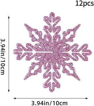 Modern Mode Marketplace Christmas Venue Decoration, Pink Glitter Plastic Snowflake, Winter Party Supplies, Ornaments For Home, Tree Pendant pink A Style 12pcs