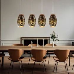 Hängelampe Esstisch Pendelleuchte 4 flammig  Esszimmerlampe Hängeleuchte, orientalisch, Metall schwarz gold gemustert, 4x E27 Fassungen, HxLxB 120x90x15 cm