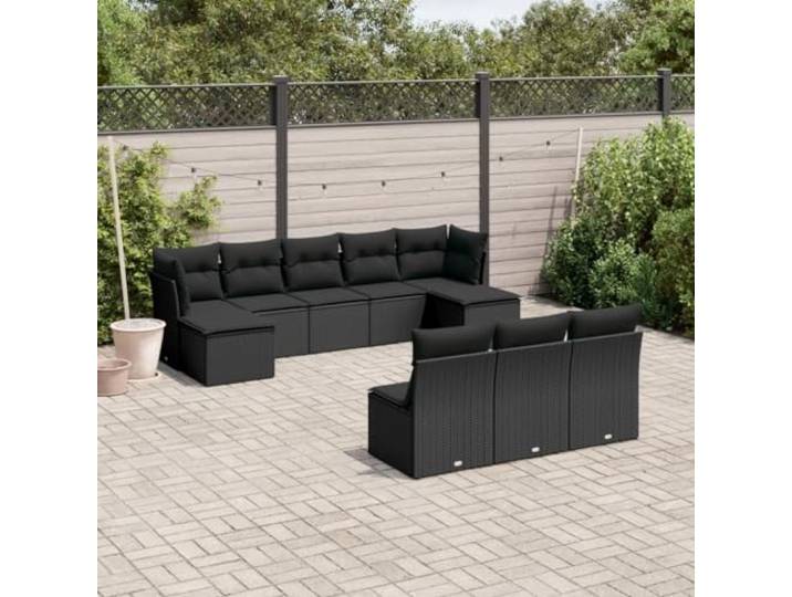 WDGJJFECNMUEHI Résine tressée imperméable Ensemble canapé 10 pièces Noir Salon de jardin 10 pcs avec coussins noir résine tressée modulable extensible pour terrasse patio extérieur imperméable UV