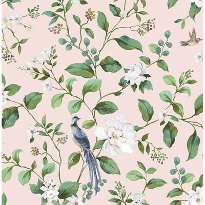 Daisy Tech Bennett Designs Chinoiserie Bird Vine Premium Matte Non-Woven Peel and Stick Wallpaper