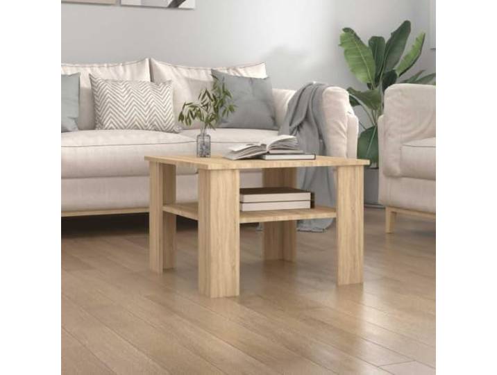 HEFZGDB Couchtisch Sonoma-Eiche 60x60x42 cm Holzwerkstoff mit Ablagefach für Wohnzimmer, Robuster Beistelltisch für Getränke und Zeitschriften, Einfache Montage und Reinigung,