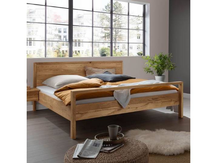 HOMELIV. Bett Jacinta Komfort Wildeiche Massivholz 180x200cm landhaus, höhenverstellbar