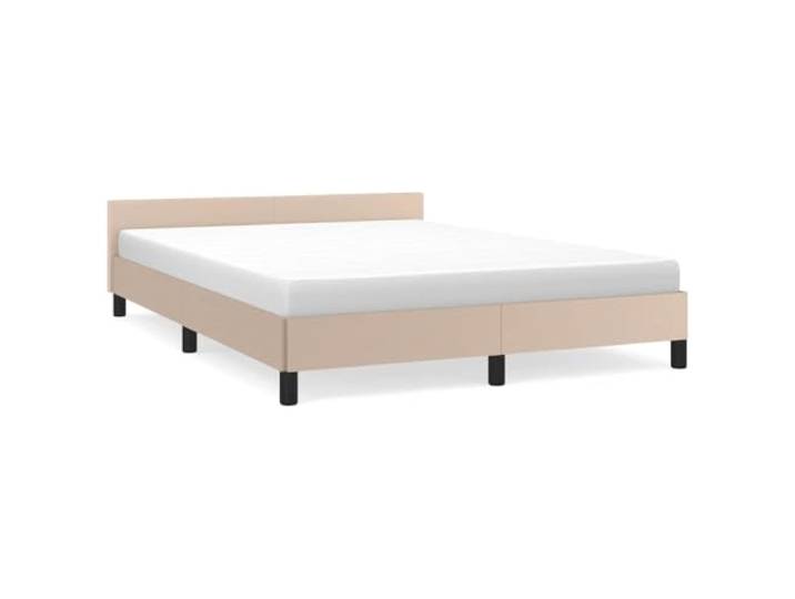 PUGYNBK Bettgestell mit Kopfteil, Cappuccino, 140 x 190 cm Fleckenbeständiges Kunstleder, robuste Beine, Holzleisten, einfache Reinigung, Montage mit manueller Montage