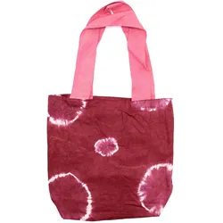 Natural Tye-Dye Cotton Bag (8oz) - 38x42x12cm - Maroon Rings - Pink Handle