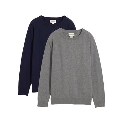 Strickpullover BONPRIX, Jungen, Gr. 128/134, grau (grau meliert, dunkelblau), Obermaterial: 100% Baumwolle, Pullover Strickpullover, für Kinder, pflegeleichte Qualität, normale Passform